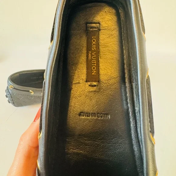 NWOT Louis Vuitton Black Monogram Loafers with Gold Accents - Picture 7 of 16